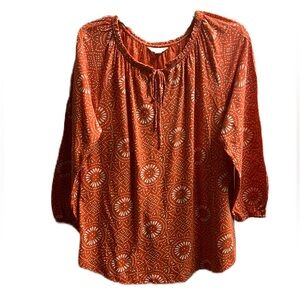 Lucky Brand, Tie Up Neckline, Long Sleeve, Multi Colors Size Large